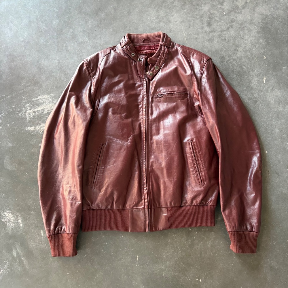 Berman's The Leather Experts Burgundy Bomber Jacket Faux Fur Lined 40L